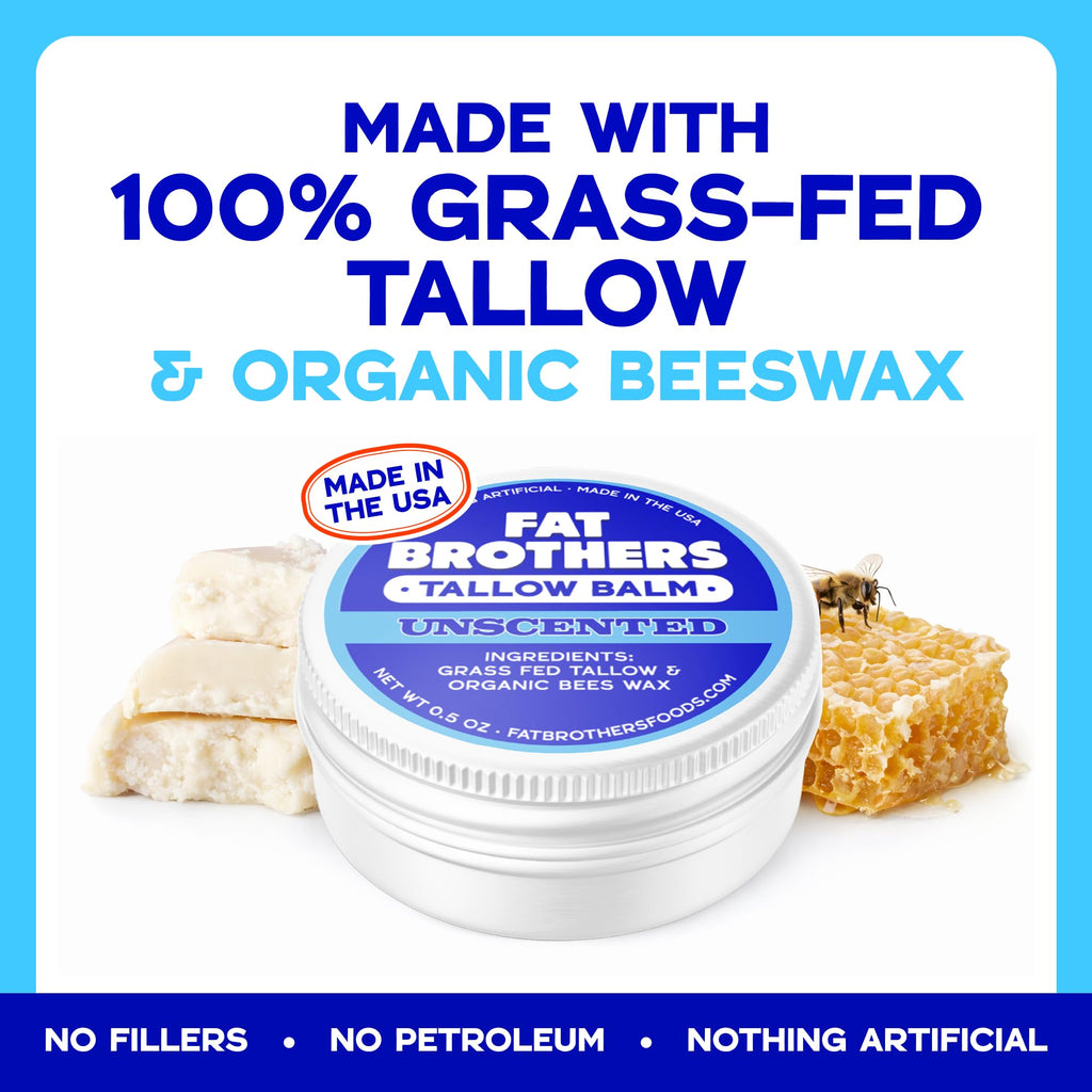 Fat Brothers Tallow Balm – Unscented 2-Ingredient Lip Balm, 0.5 oz Tin (4-Pack)