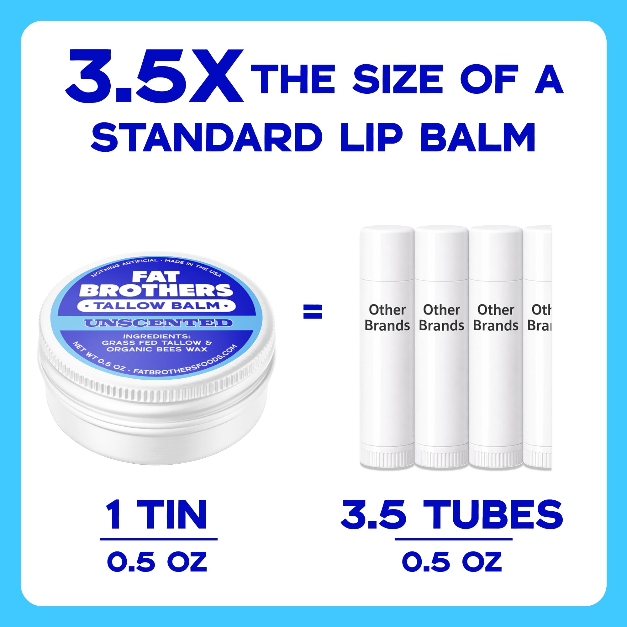 Fat Brothers Tallow Balm – 2-Ingredient Unscented Lip Balm, 0.5 oz Tin (2-pack)