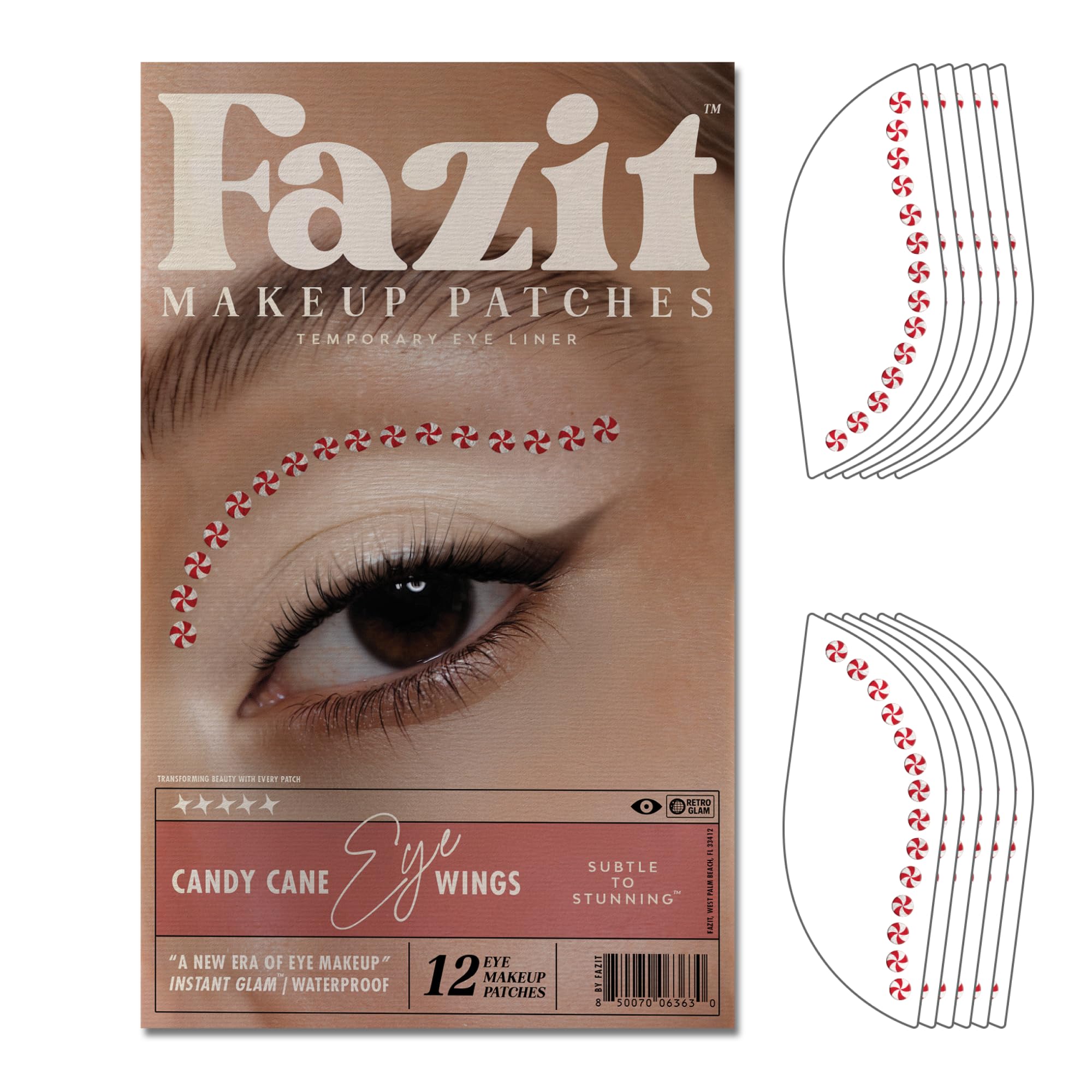 Fazit Candy Cane Eye Wing Patches – Glow Up Glitter Makeup for Face, Waterproof & Easy Application