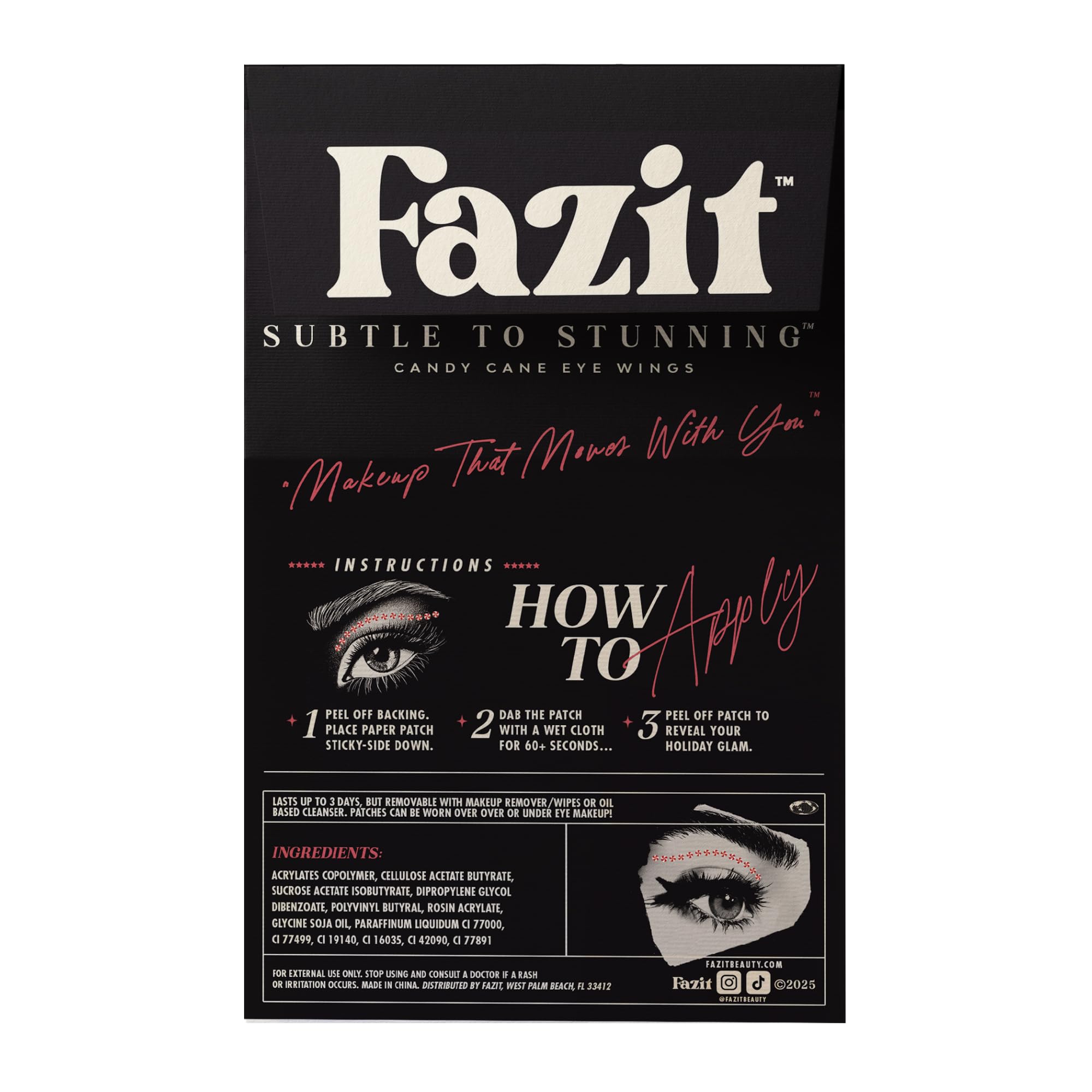 Fazit Candy Cane Eye Wing Patches – Glow Up Glitter Makeup for Face, Waterproof & Easy Application