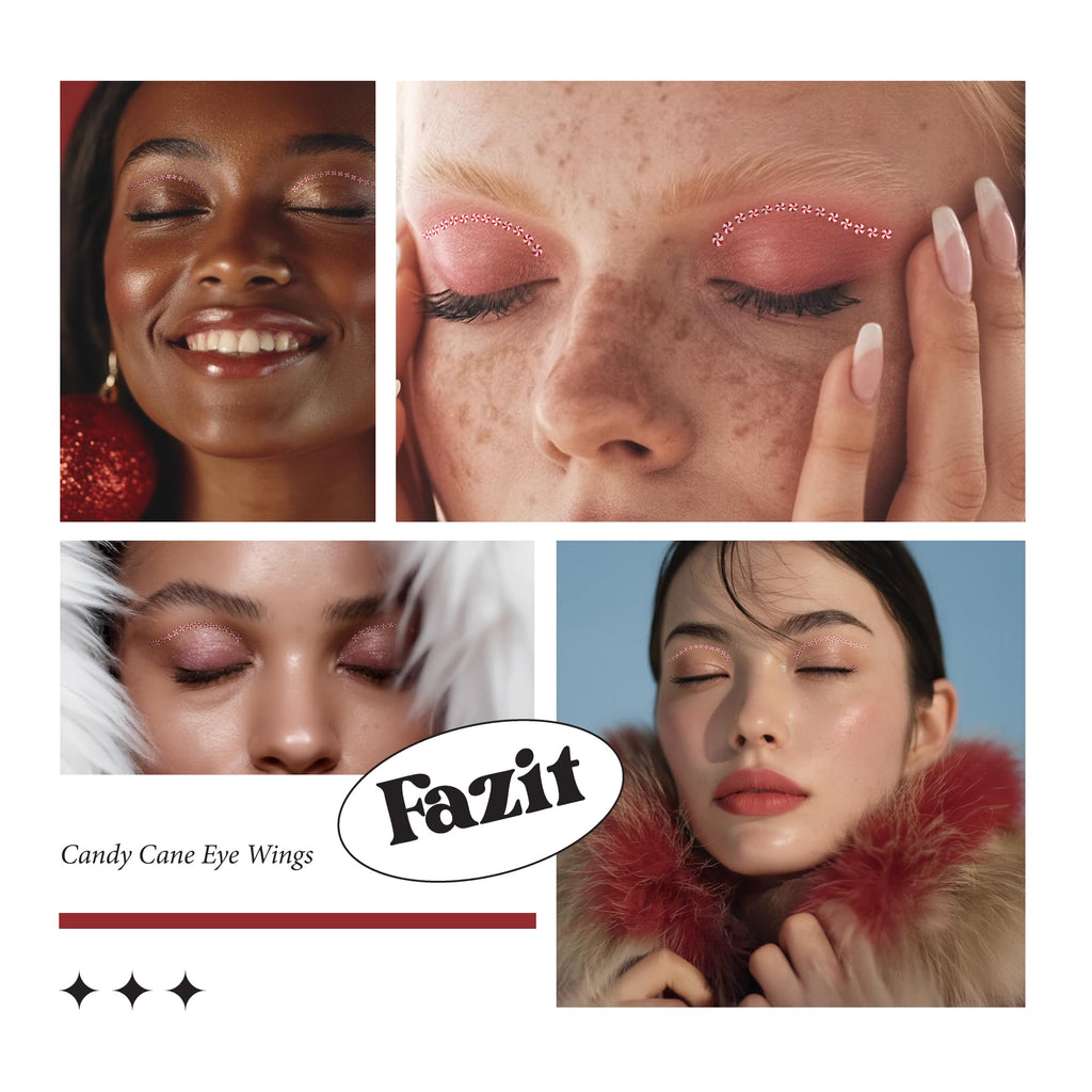 Fazit Candy Cane Eye Wing Patches – Glow Up Glitter Makeup for Face, Waterproof & Easy Application