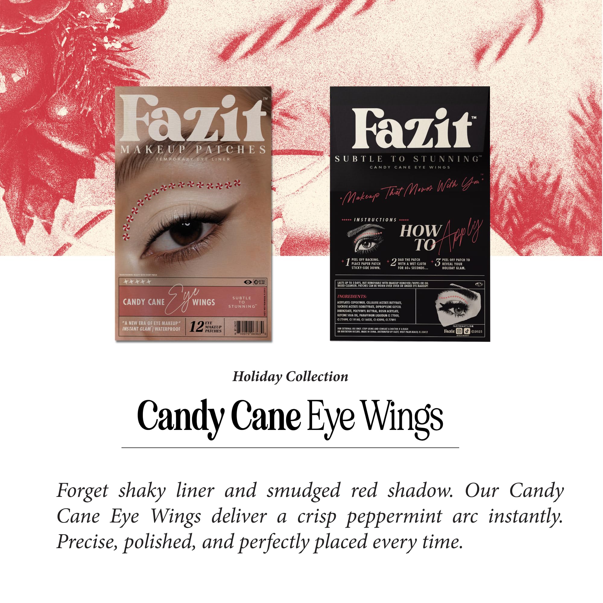 Fazit Candy Cane Eye Wing Patches – Glow Up Glitter Makeup for Face, Waterproof & Easy Application