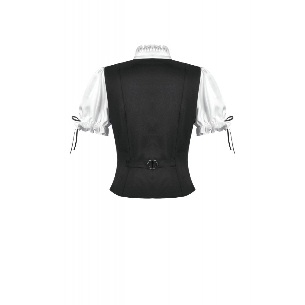 Dark in Love Court-Style Black & White Lace Blouse