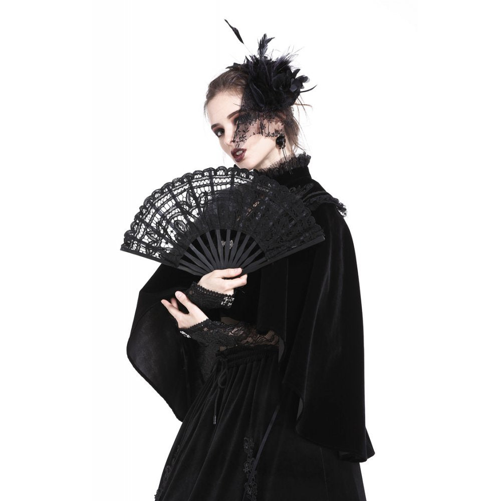 Dark in Love Gothic Elegance Black Lace Fan - Victorian-Inspired Accessory