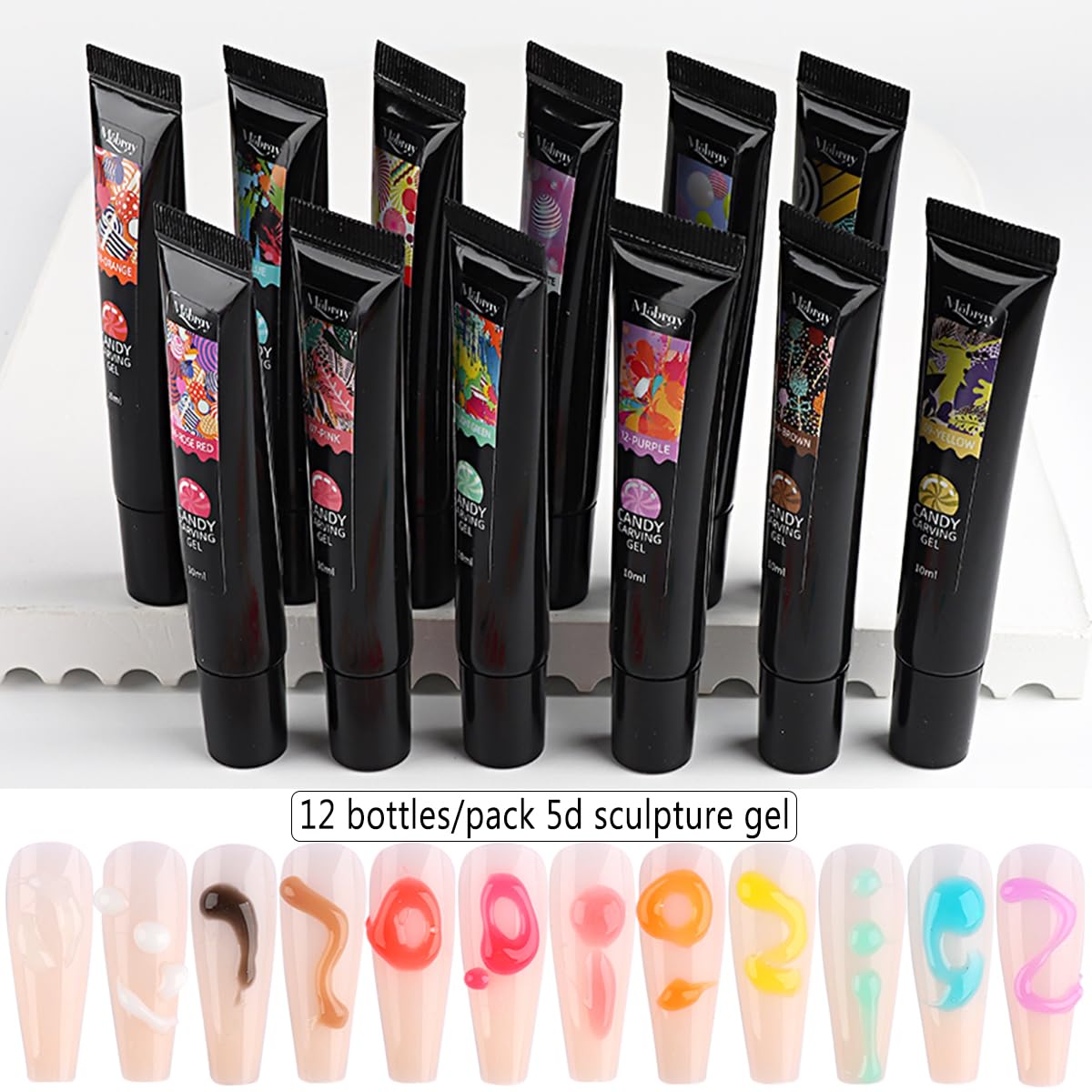 Fcozpjk 12-Color 3D Sculpting Gel Kit for Nail Art – Neon Green, Yellow & Pink, 10ml Each