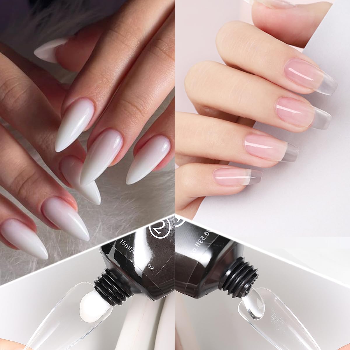 Fcozpjk 12-Color Poly Gel Kit – Clear, White, Nude Pink & Glitter Builder Gel for Quick Nail Extensions