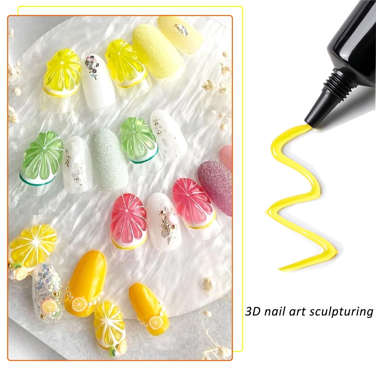 Fcozpjk 12-Color 3D Sculpting Gel Kit for Nail Art – Neon Green, Yellow & Pink, 10ml Each