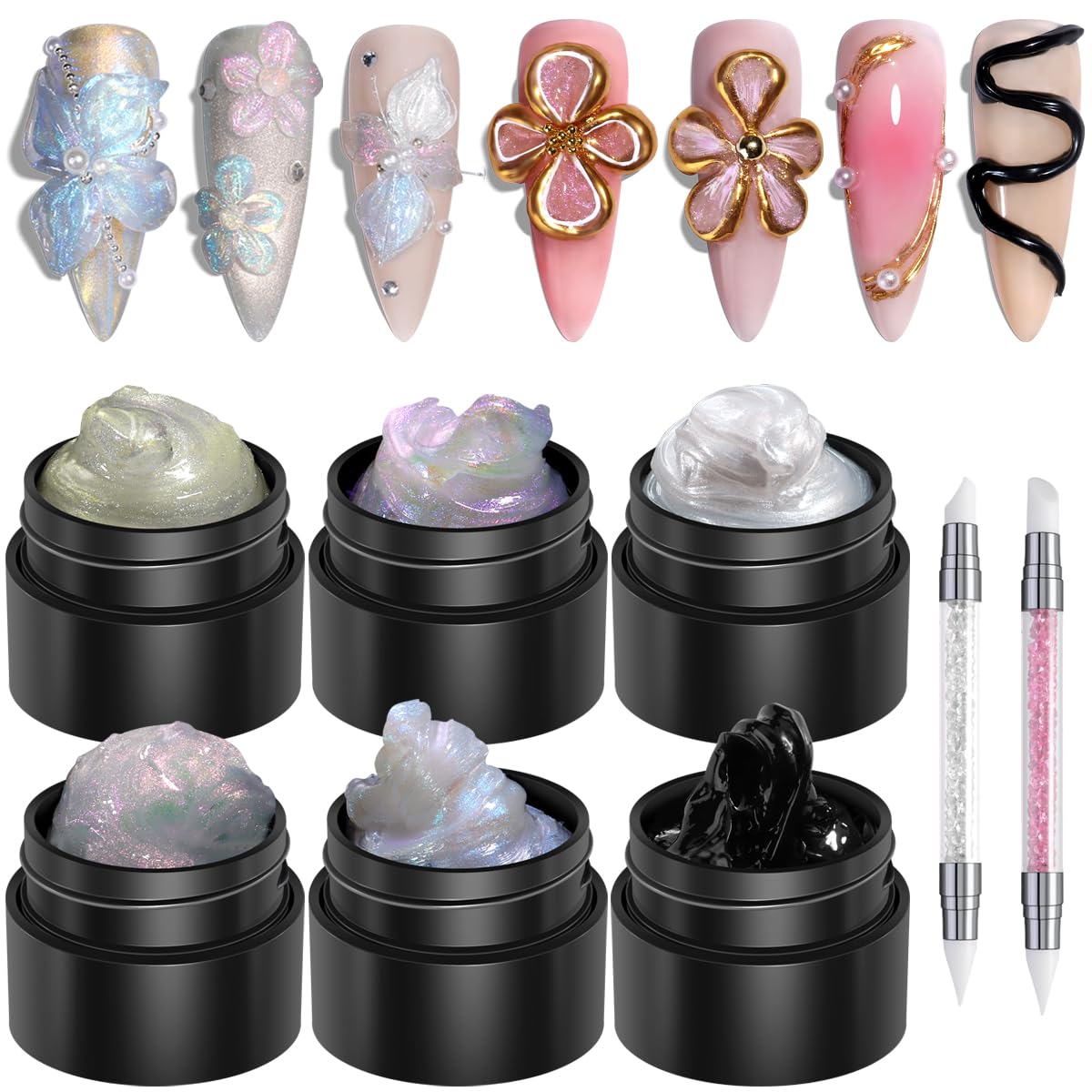 Fcozpjk Solid Builder Gel Kit – 6 Colors, Non-Stick 3D Nail Art Starter with Silicone Carving Pen