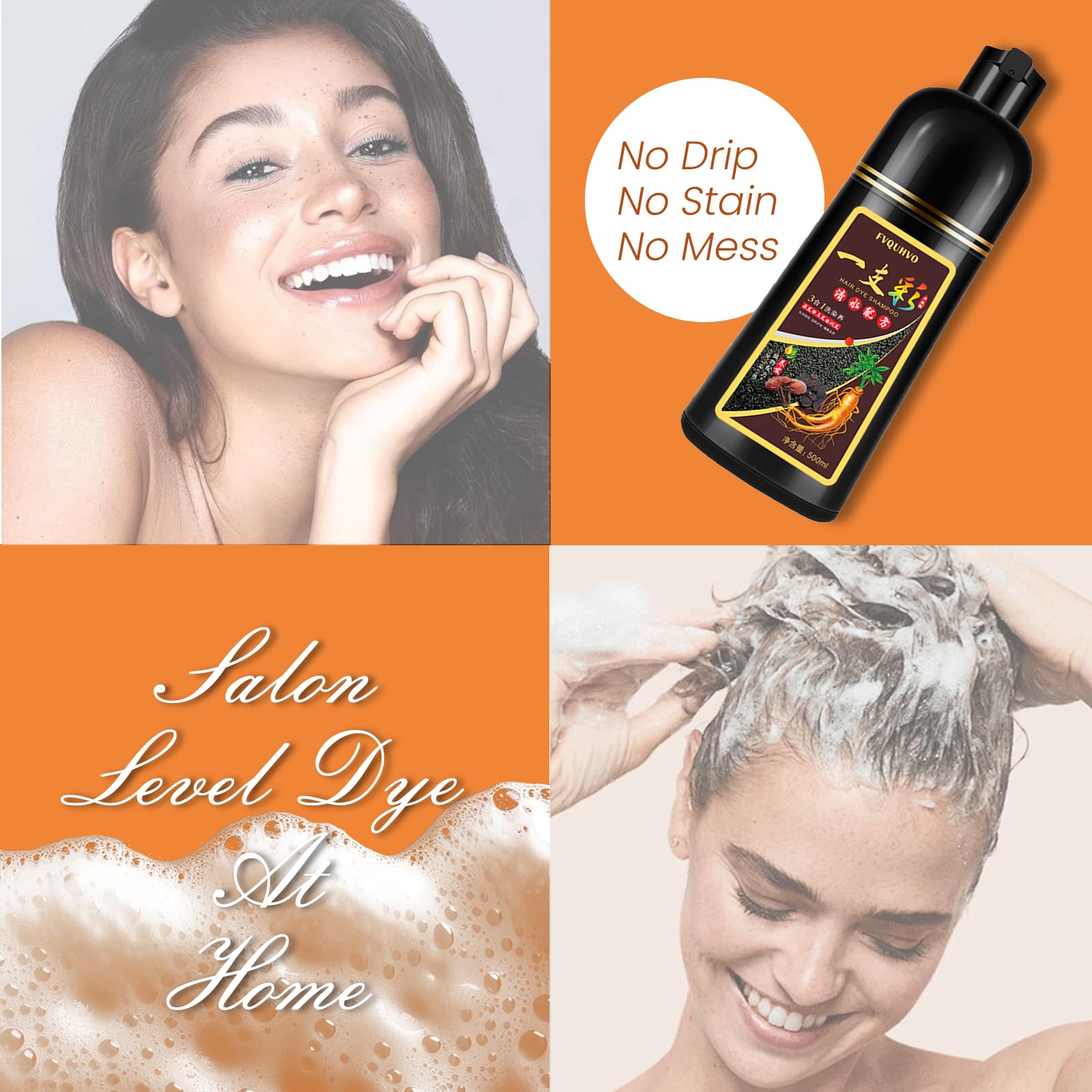 Fedulili Hair Dye Shampoo 3 in 1 – Semi-Permanent Chestnut Brown for Home Use (500ml)
