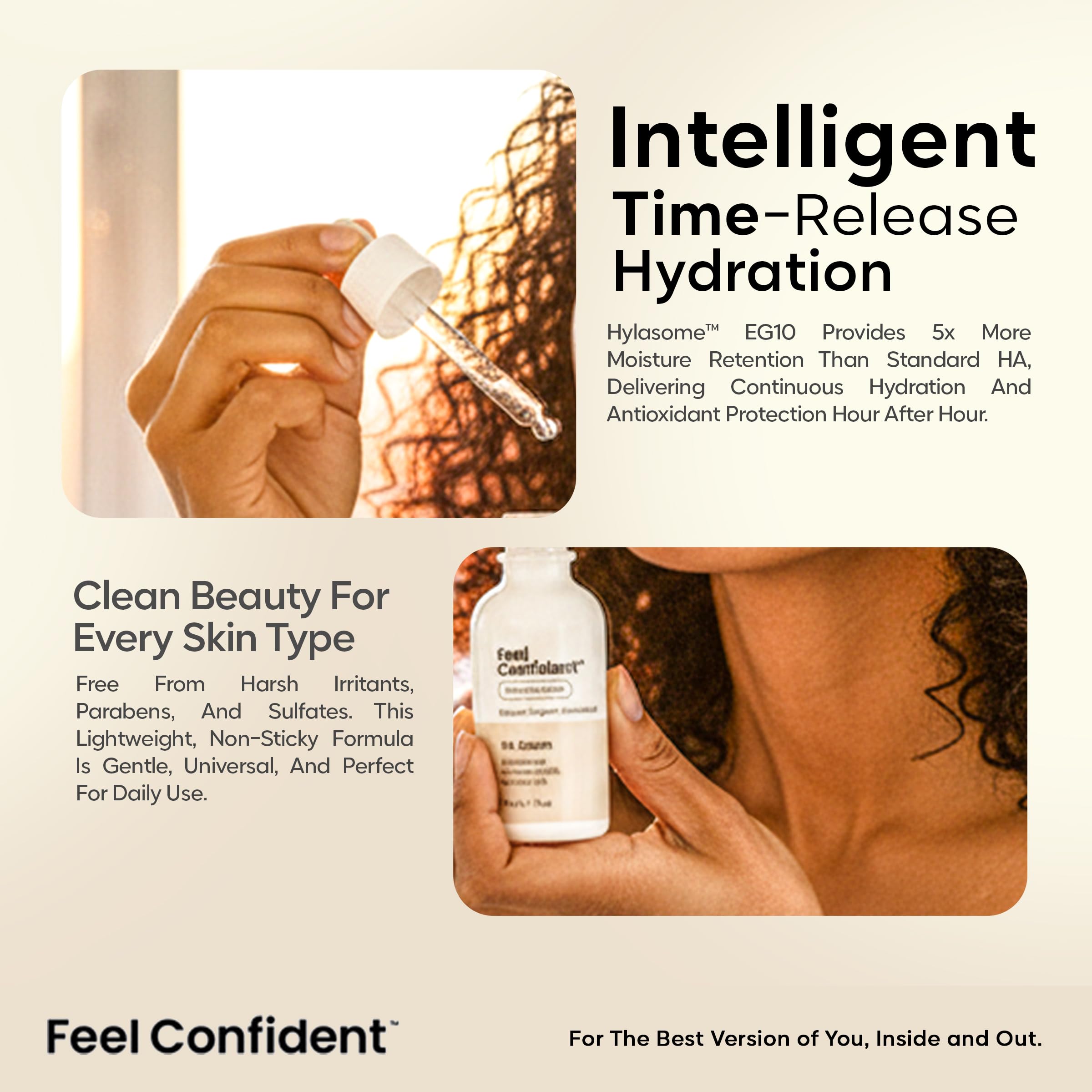 Feel Confident Hyaluronic Acid Serum – Triple HA Complex for Deep Hydration & Plump Skin | All Skin Types | 1 fl oz