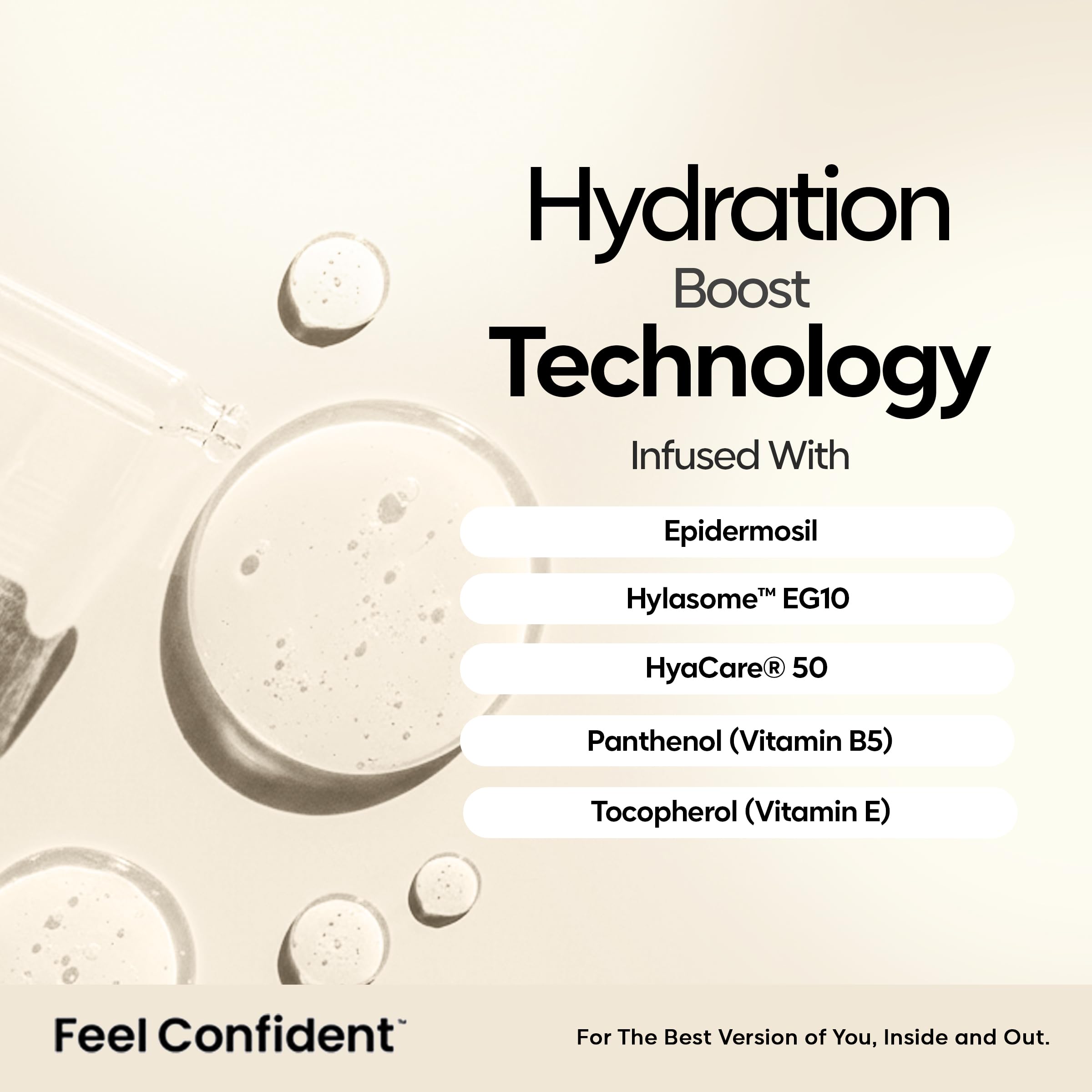 Feel Confident Hyaluronic Acid Serum – Triple HA Complex for Deep Hydration & Plump Skin | All Skin Types | 1 fl oz