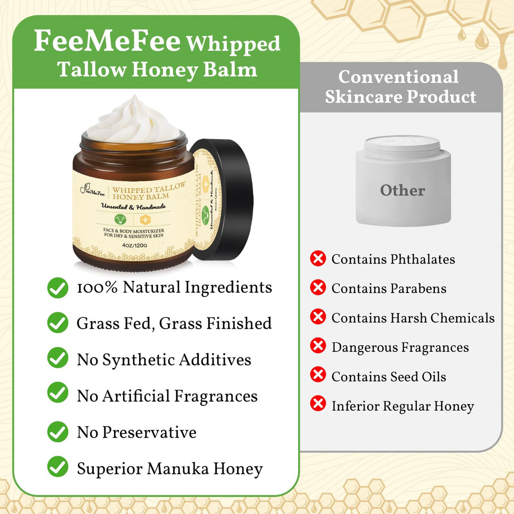 FeeMeFee Beef Tallow for Skin – Unscented Whipped Face & Body Moisturizer