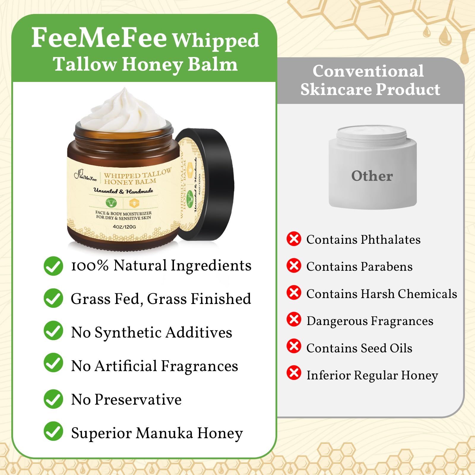 FeeMeFee Beef Tallow for Skin – Unscented Whipped Face & Body Moisturizer