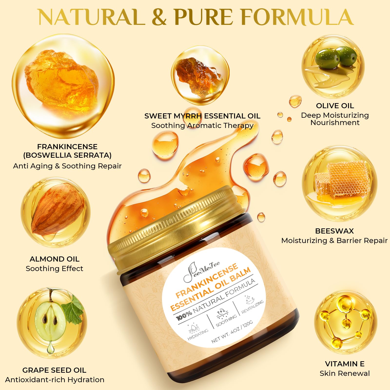 FeeMeFee Frankincense Balm 4oz – Soothing Skin Moisturizer with Myrrh, Boswellia Serrata & Olive Oil