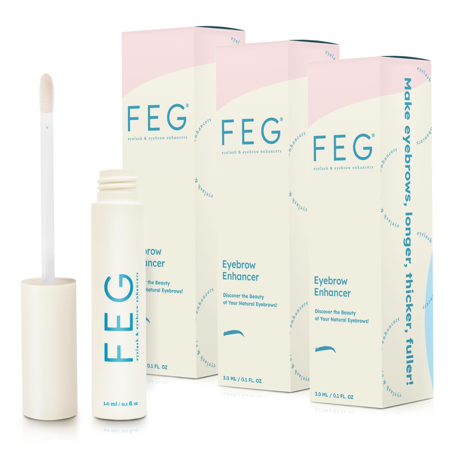 FEG Eyebrow Enhancer Growth Serum for Thicker Brows | 3-Pack of 3ml Tubes