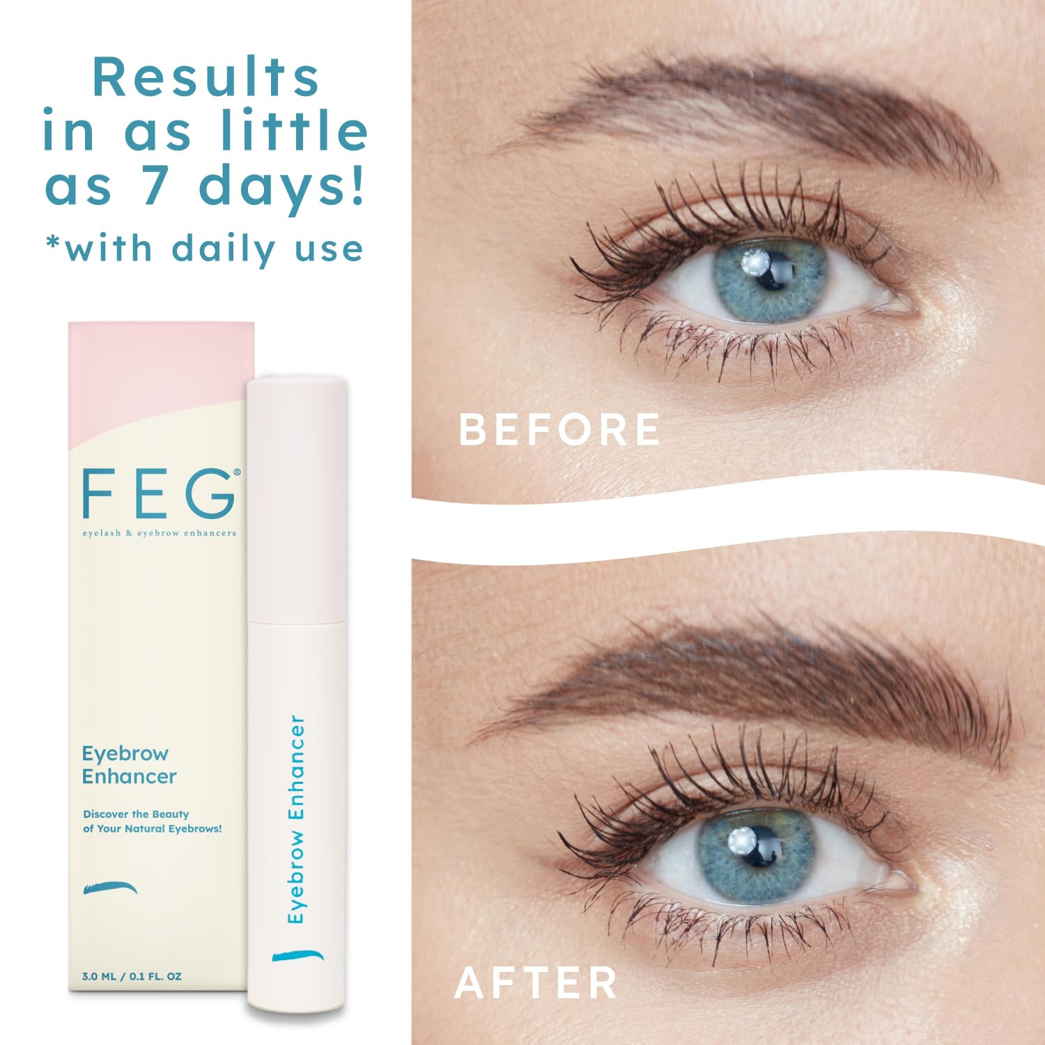FEG Eyebrow Enhancer Growth Serum for Thicker Brows | 3-Pack of 3ml Tubes