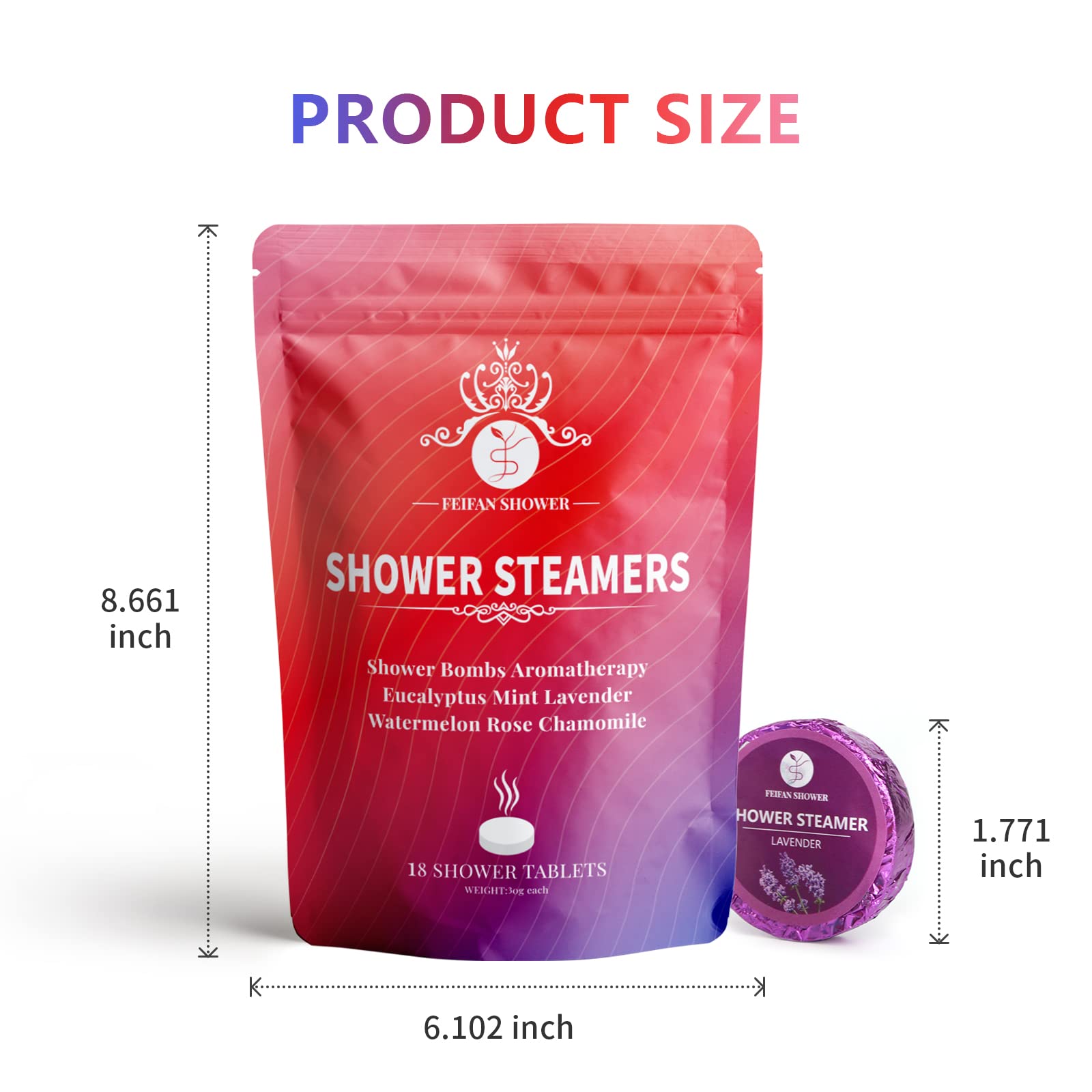 FEIFAN SHOWER Shower Steamers – 18-Pack Aromatherapy Gift Set (Lavender, Eucalyptus, Mint, Watermelon, Chamomile, Rose)