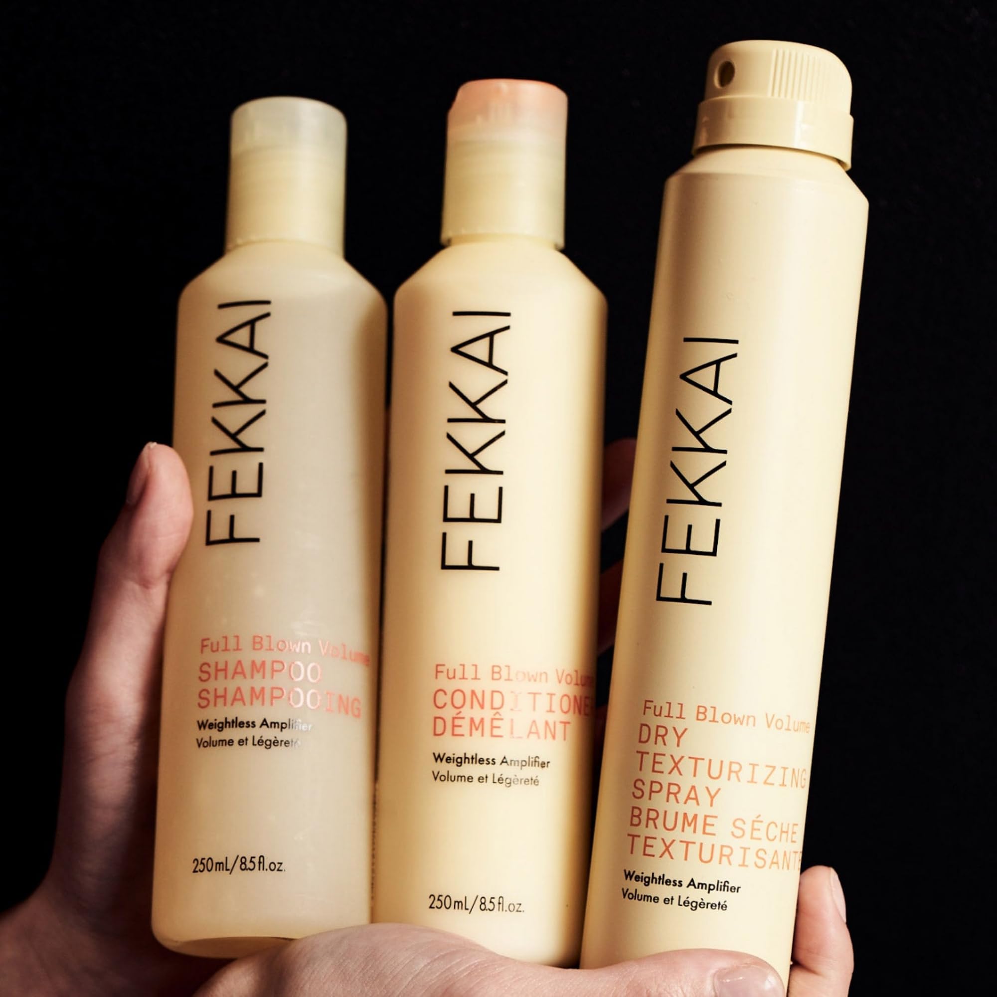 FEKKAI Brilliant Gloss Travel Bundle | Full Blown Volume Shampoo & Conditioner, Glass Hair Oil Serum & Texturizer