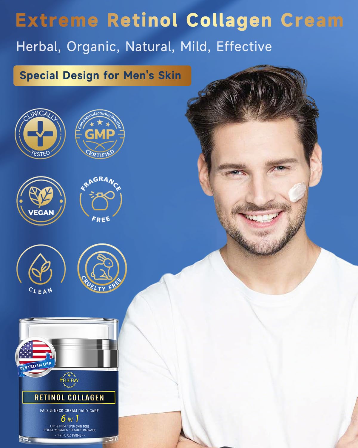 Felicemy 6-in-1 Face Cream for Men - 1.7 Fl Oz | Retinol, Hyaluronic Acid, Dead Sea Minerals