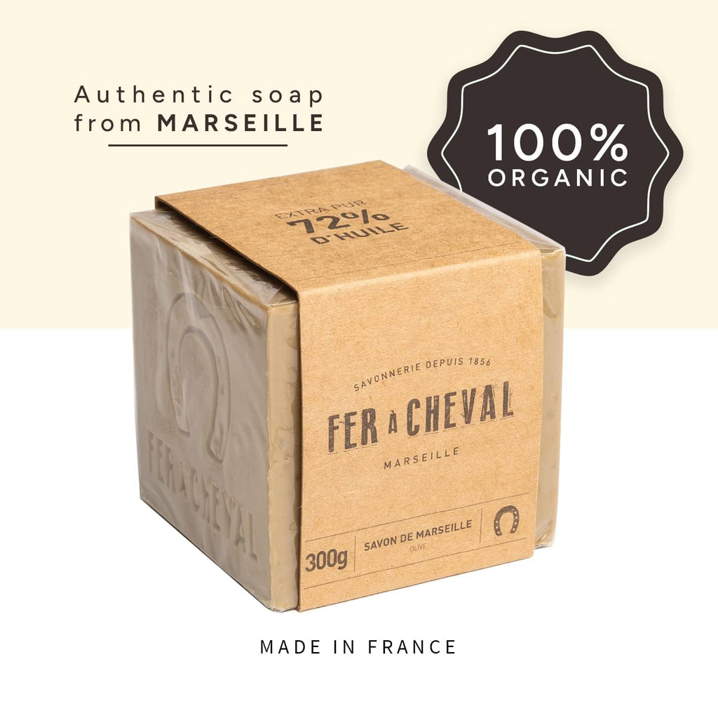 Fer à Cheval Savon de Marseille Olive Oil Soap Cube 300 g (2 Pack) – Palm Oil Free, Traditional French Artisan Soap