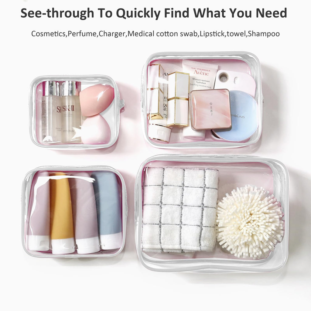 FFpaw 4 Pack Clear Bogg Bag Makeup Pouches with 3 Insert Hooks | Waterproof See-Through Organizer