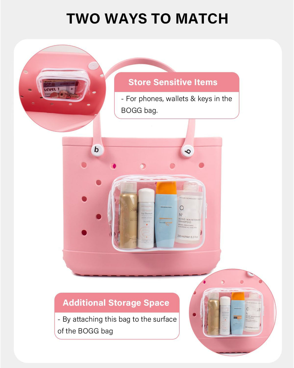 FFpaw 4 Pack Clear Bogg Bag Makeup Pouches with 3 Insert Hooks | Waterproof See-Through Organizer