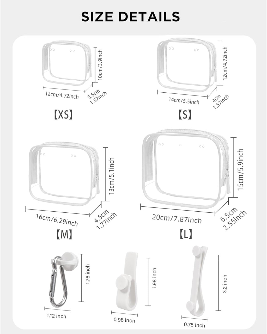 FFpaw 4 Pack Clear Bogg Bag Makeup Pouches with 3 Insert Hooks | Waterproof See-Through Organizer
