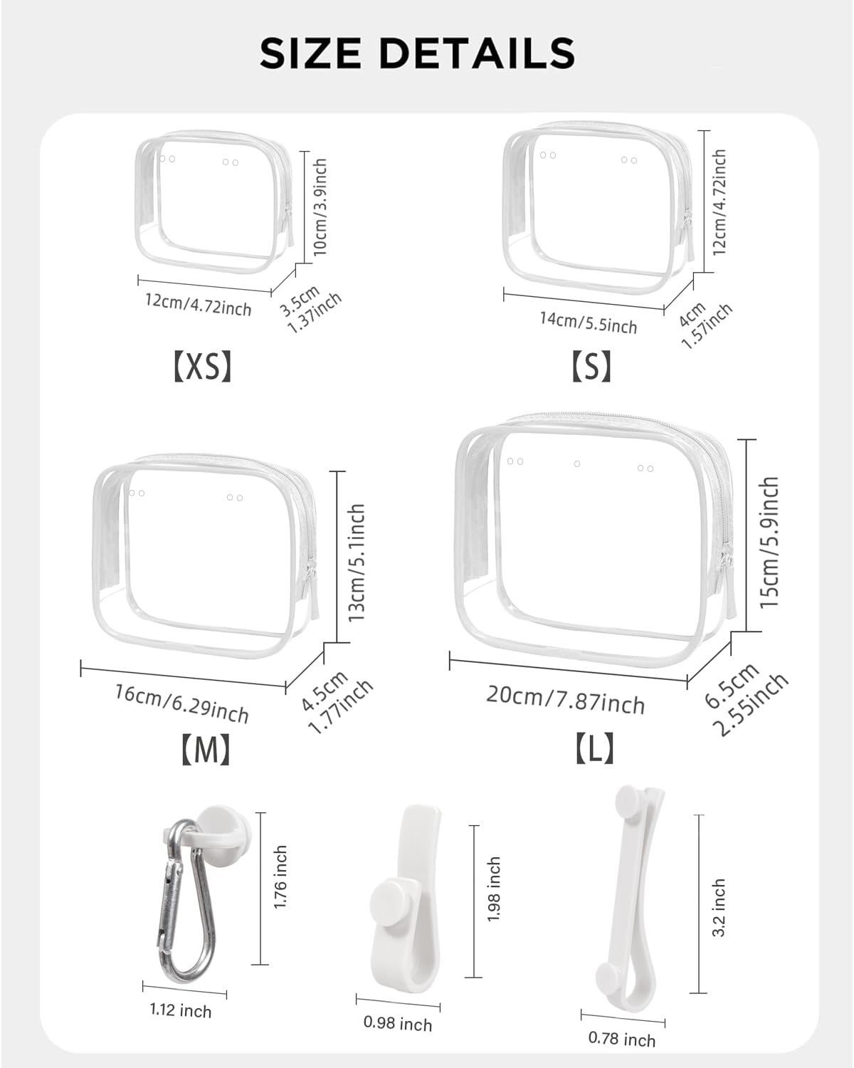 FFpaw 4 Pack Clear Bogg Bag Makeup Pouches with 3 Insert Hooks | Waterproof See-Through Organizer
