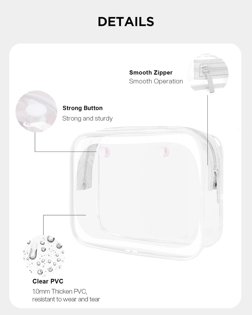 FFpaw 4 Pack Clear Bogg Bag Makeup Pouches with 3 Insert Hooks | Waterproof See-Through Organizer