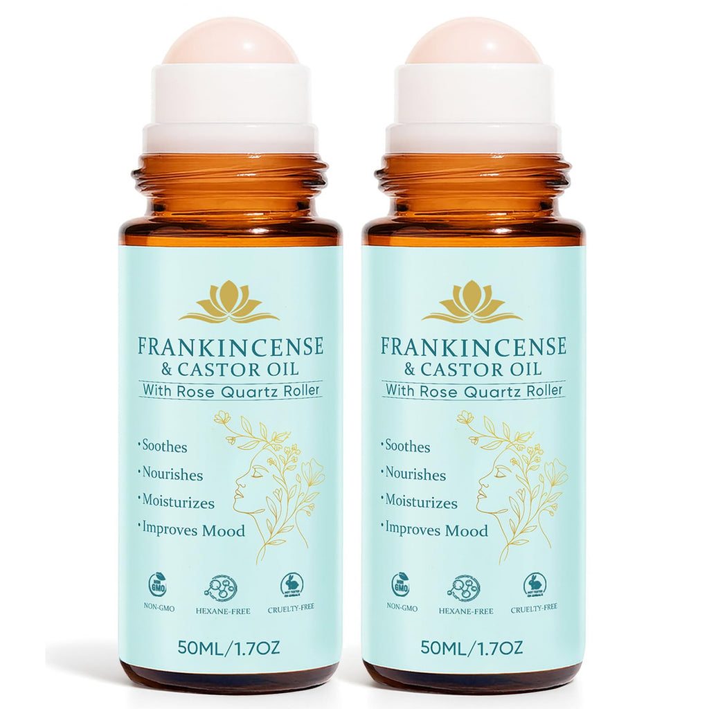 Fibosara Frankincense & Castor Oil Roll-On with Rose Quartz – Organic, Hydrating, Skin-Firming (50 ml)