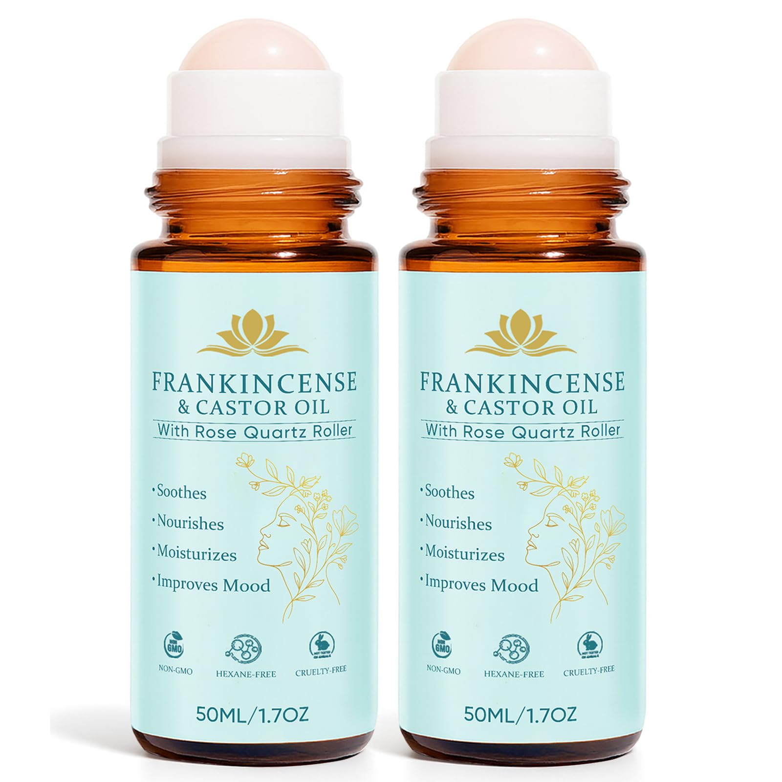 Fibosara Frankincense & Castor Oil Roll-On with Rose Quartz – Organic, Hydrating, Skin-Firming (50 ml)