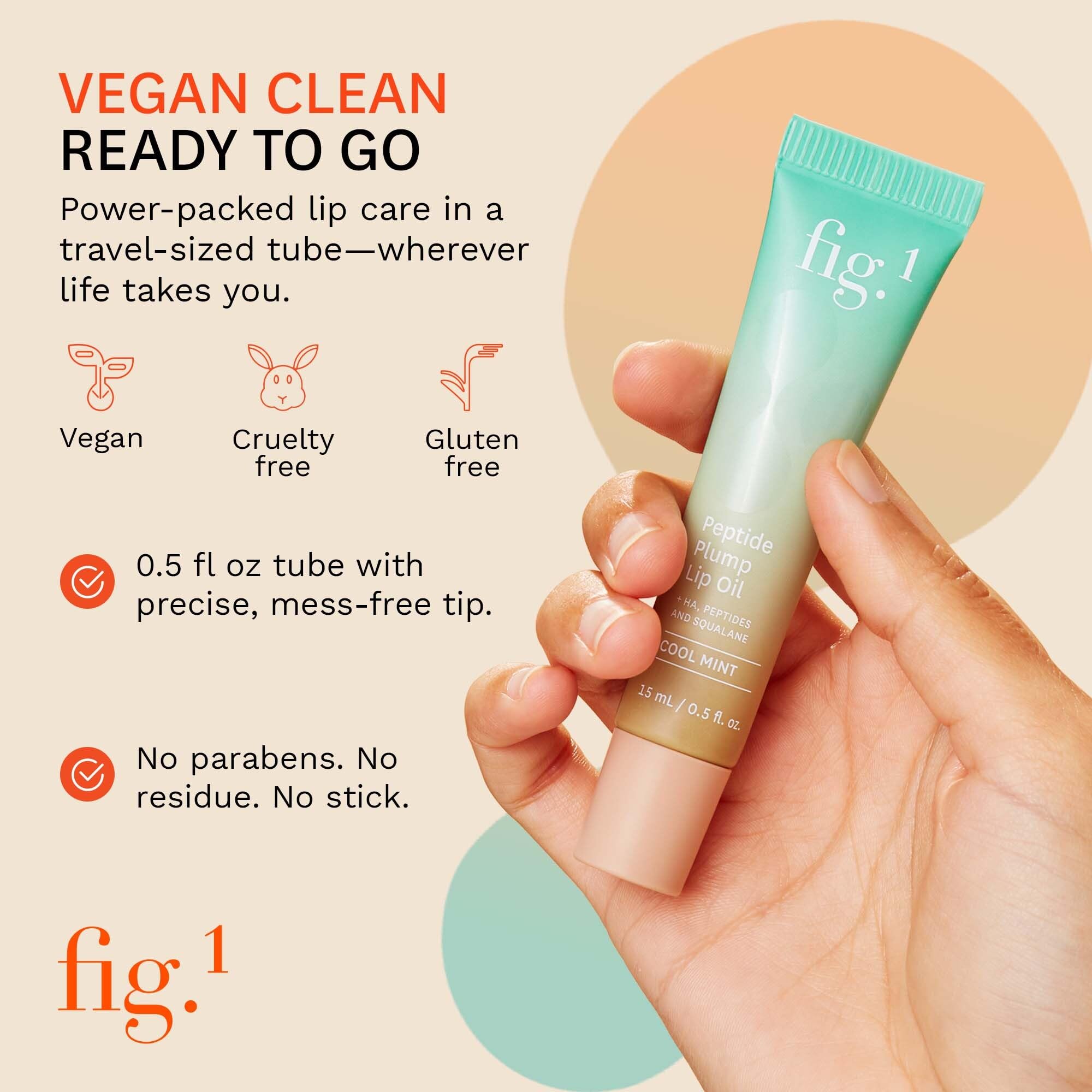 Fig.1 Peptide Plump Lip Oil | Hyaluronic Acid + Vegan Squalane | Fragrance-Free, Non-Sticky Gloss 0.5 fl oz