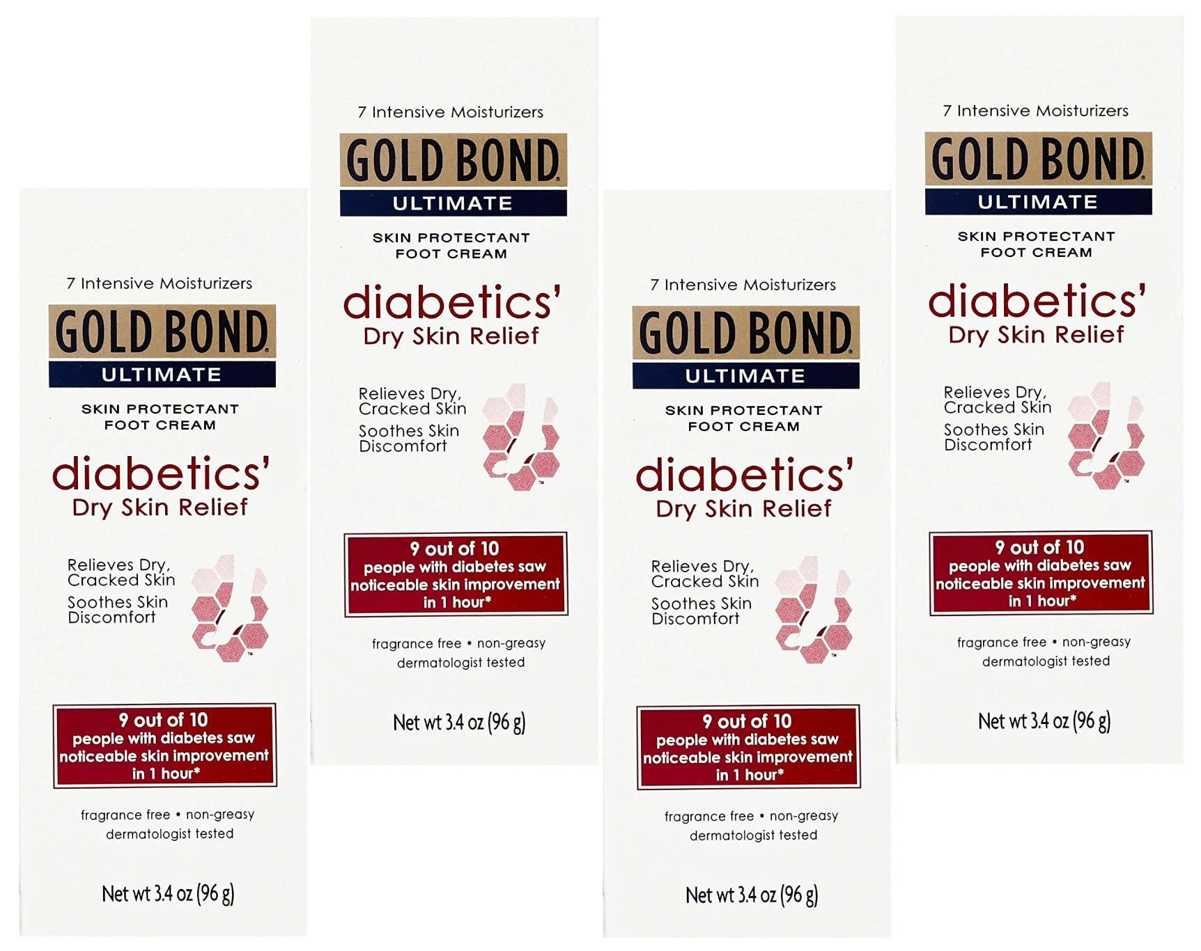 Fiico Gold Bond Diabetic Dry Skin Relief Foot Cream – 3.4 oz, 4 Pack