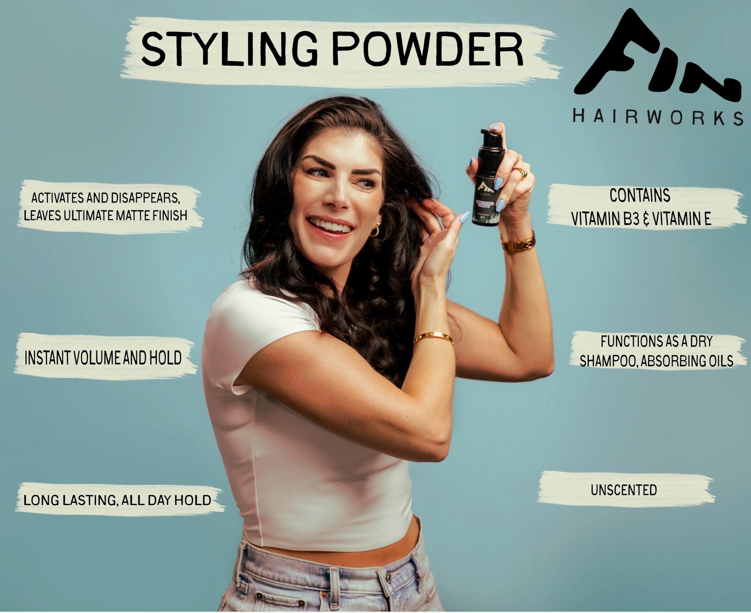 Fin Hairworks Plant Based Hair Texture Powder Spray – Volumizing, Natural Matte Finish, 20g Puff Pump