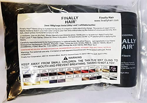 Finally Hair Hair Building Fibers 200g with Refillable Bottle — Black (23 Shades)