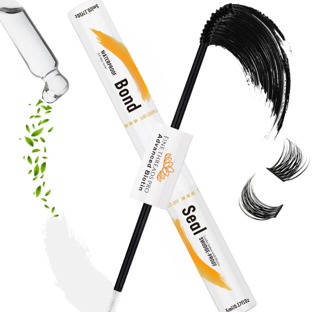Fine Threads Pro 2 in 1 Biotin Bond and Seal Eyelash Glue for DIY Lash Extensions – Sensitive Eyes, Waterproof, Long Lasting 5ml + 5ml