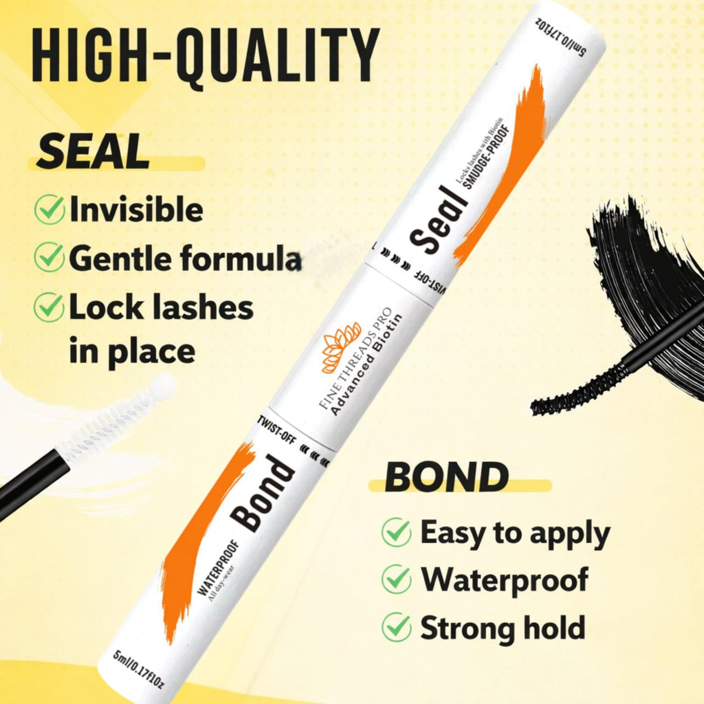 Fine Threads Pro 2 in 1 Biotin Bond and Seal Eyelash Glue for DIY Lash Extensions – Sensitive Eyes, Waterproof, Long Lasting 5ml + 5ml