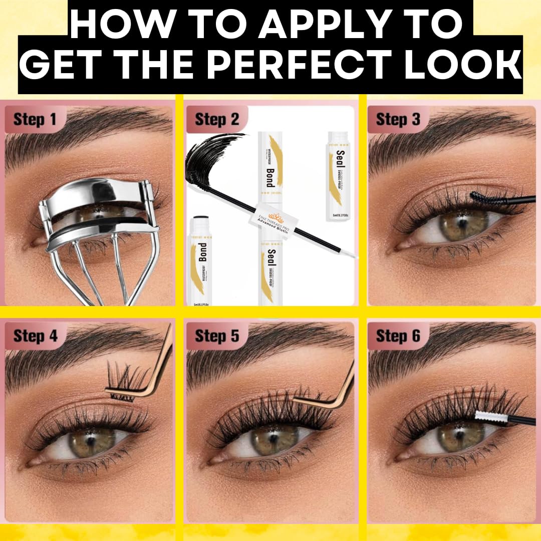 Fine Threads Pro 2 in 1 Biotin Bond and Seal Eyelash Glue for DIY Lash Extensions – Sensitive Eyes, Waterproof, Long Lasting 5ml + 5ml