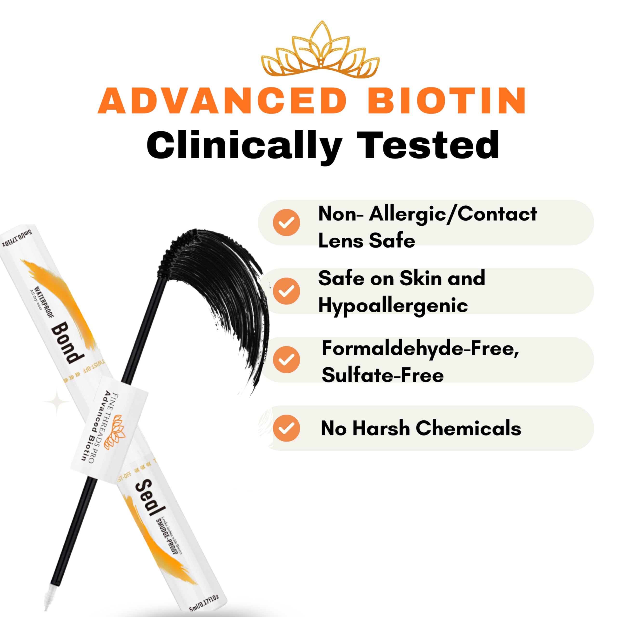 Fine Threads Pro 2 in 1 Biotin Bond and Seal Eyelash Glue for DIY Lash Extensions – Sensitive Eyes, Waterproof, Long Lasting 5ml + 5ml