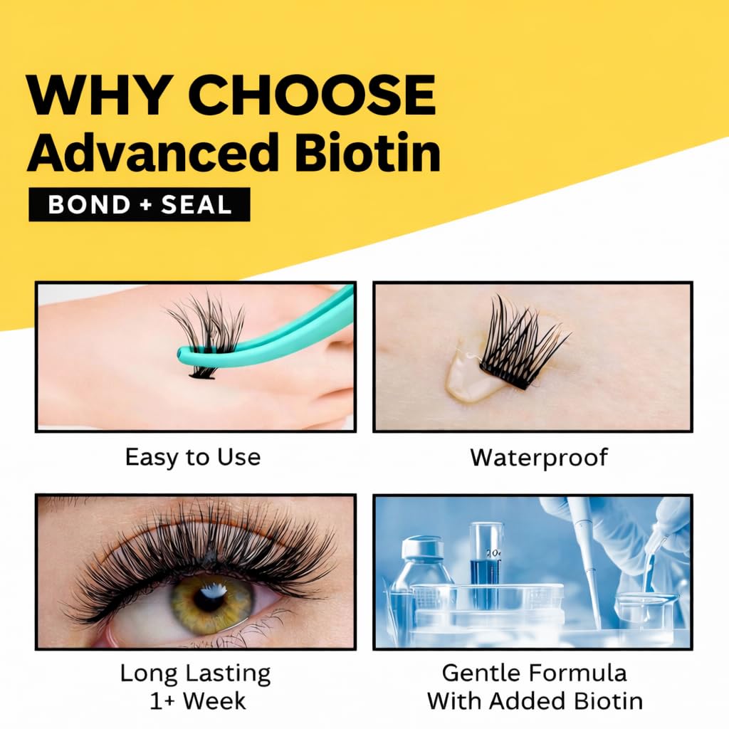 Fine Threads Pro 2 in 1 Biotin Bond and Seal Eyelash Glue for DIY Lash Extensions – Sensitive Eyes, Waterproof, Long Lasting 5ml + 5ml