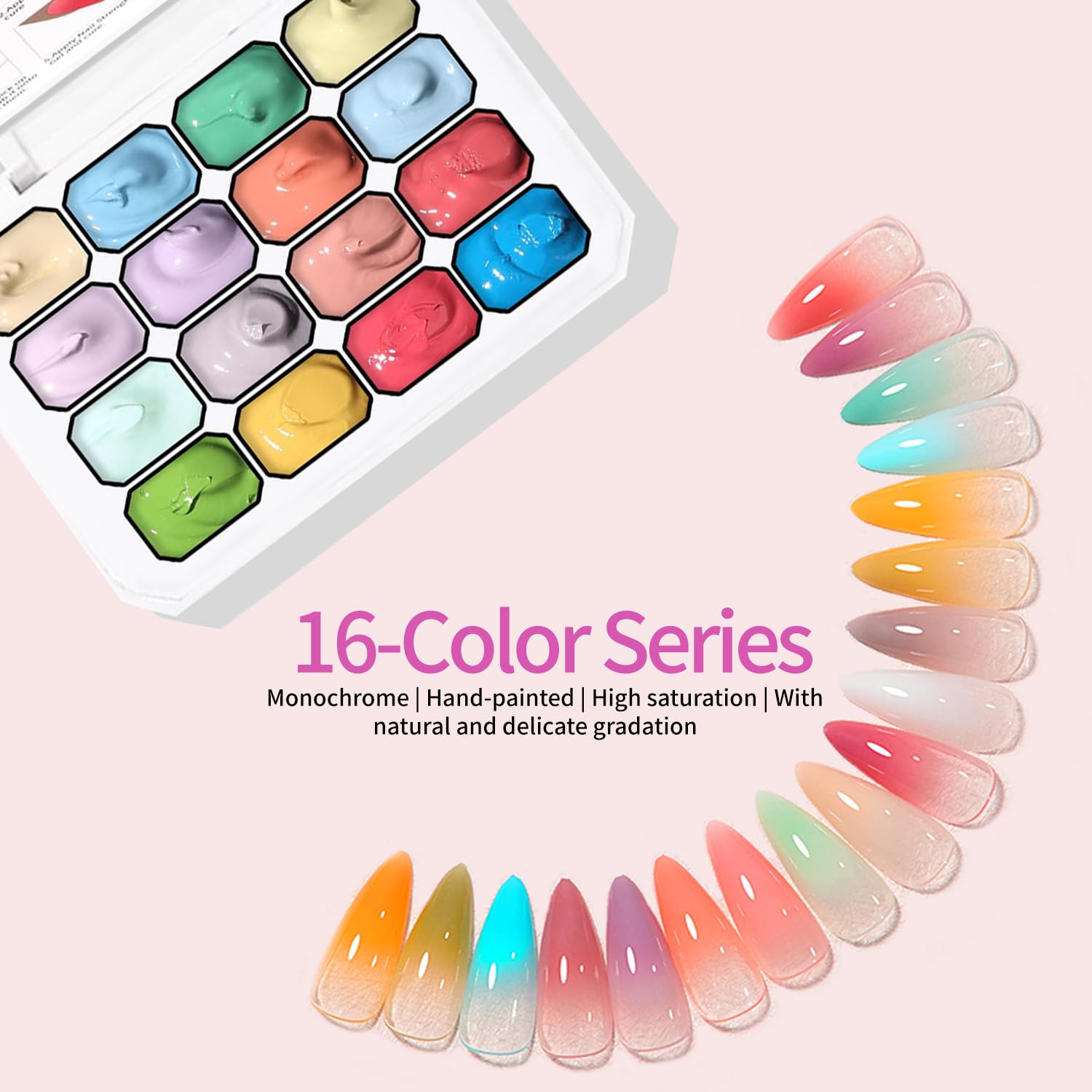 Finger Secret 16-Color Ombre Gel Nail Polish Kit – Gradient Blooming Palette with 100 Pcs Nail Sponges