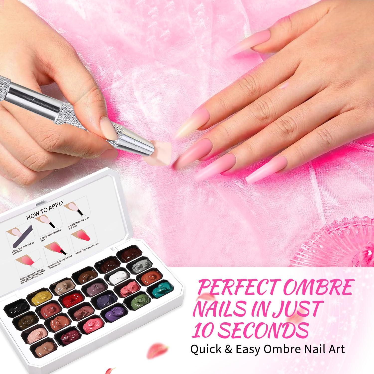 Finger Secret 24-Color Ombre Gel Nail Polish Set with 100 Sponges – Gradient Blooming Gel for Salon or Home