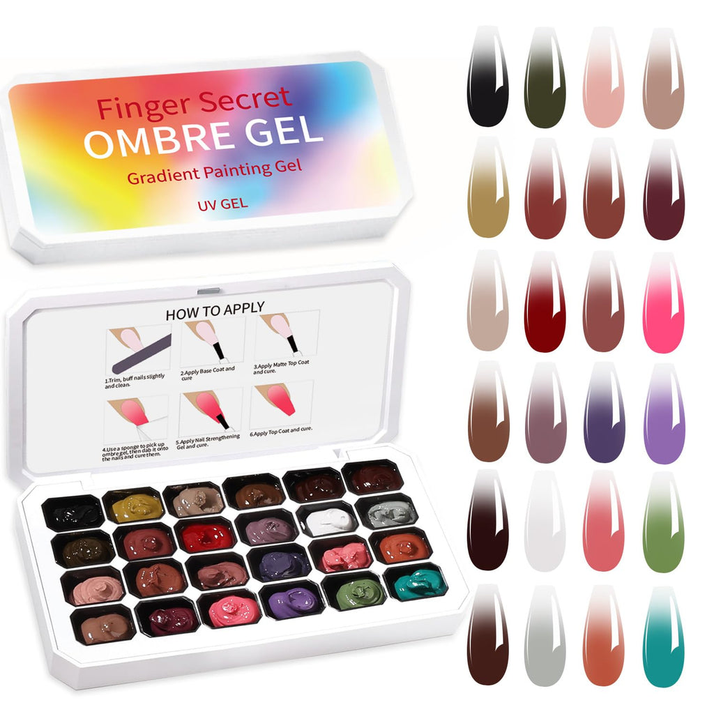 Finger Secret 24-Color Ombre Gel Nail Polish Set with 100 Sponges – Gradient Blooming Gel for Salon or Home
