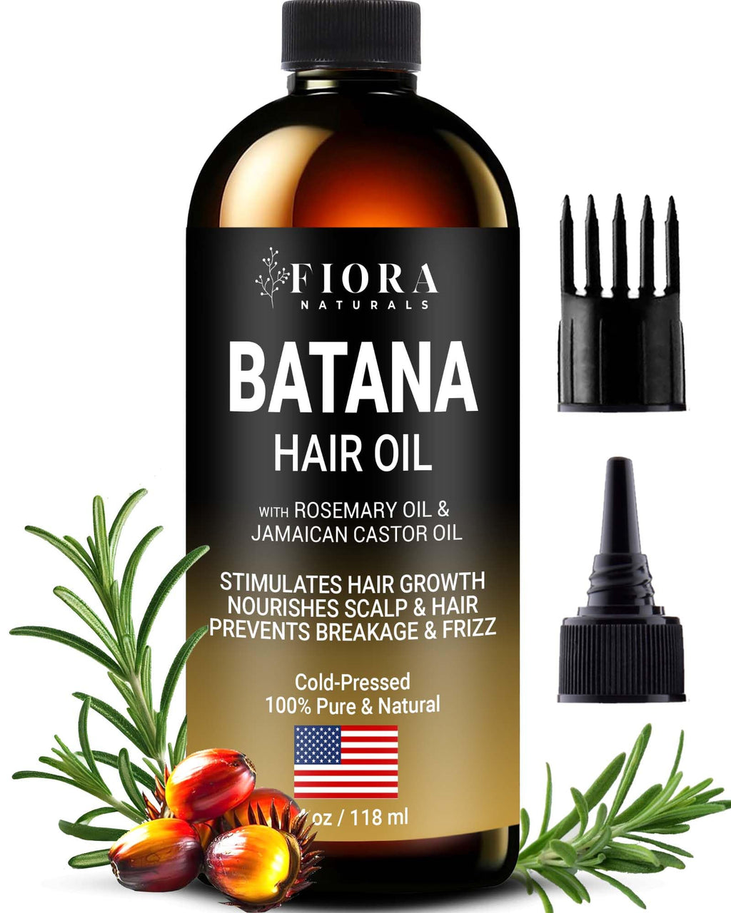 Fiora Naturals Batana Rosemary Oil – Organic Dr Sebi Hair Growth Oil for Thickening, Deep Conditioning & Scalp Stimulation, 4 oz