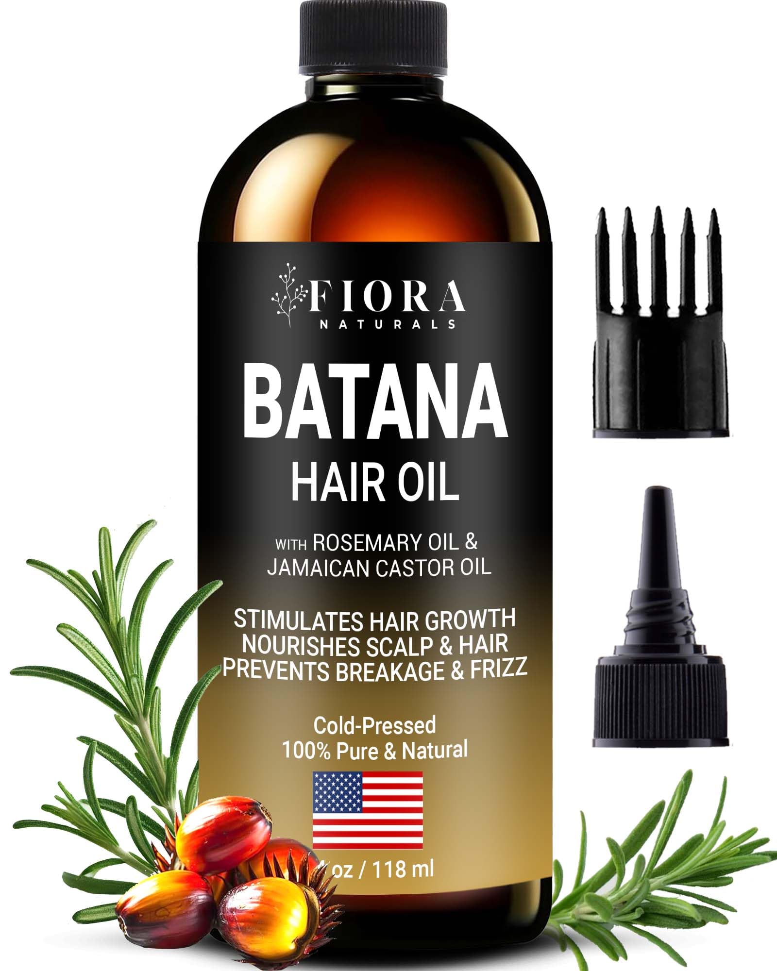 Fiora Naturals Batana Rosemary Oil – Organic Dr Sebi Hair Growth Oil for Thickening, Deep Conditioning & Scalp Stimulation, 4 oz