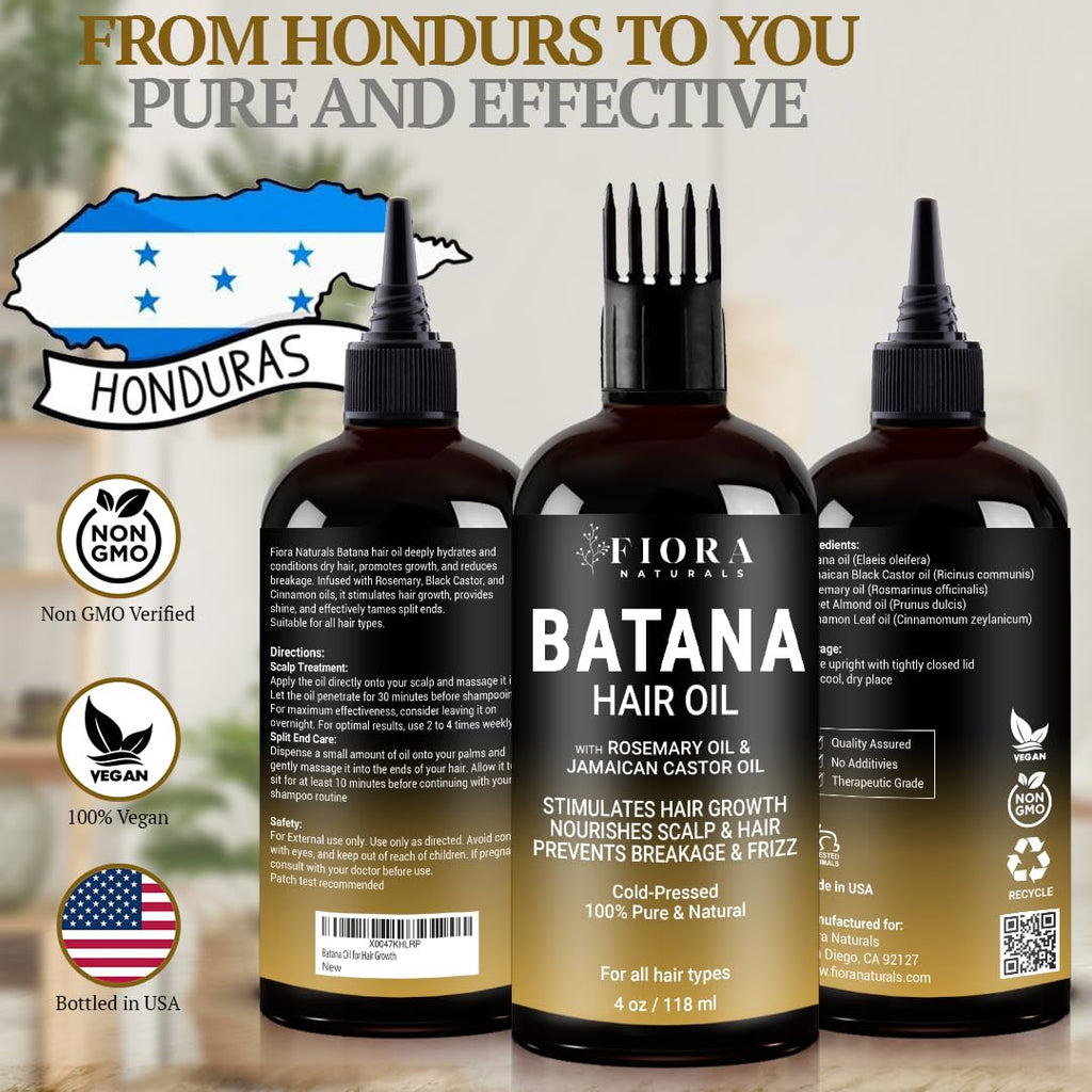 Fiora Naturals Batana Rosemary Oil – Organic Dr Sebi Hair Growth Oil for Thickening, Deep Conditioning & Scalp Stimulation, 4 oz
