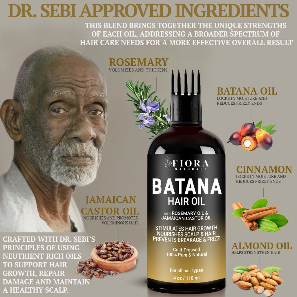 Fiora Naturals Batana Rosemary Oil – Organic Dr Sebi Hair Growth Oil for Thickening, Deep Conditioning & Scalp Stimulation, 4 oz