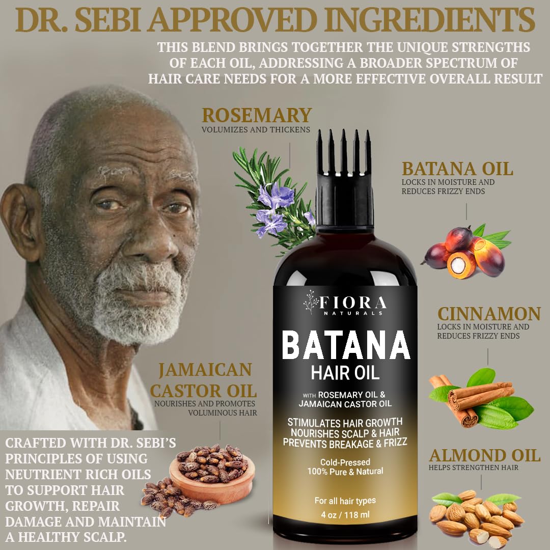 Fiora Naturals Batana Rosemary Oil – Organic Dr Sebi Hair Growth Oil for Thickening, Deep Conditioning & Scalp Stimulation, 4 oz