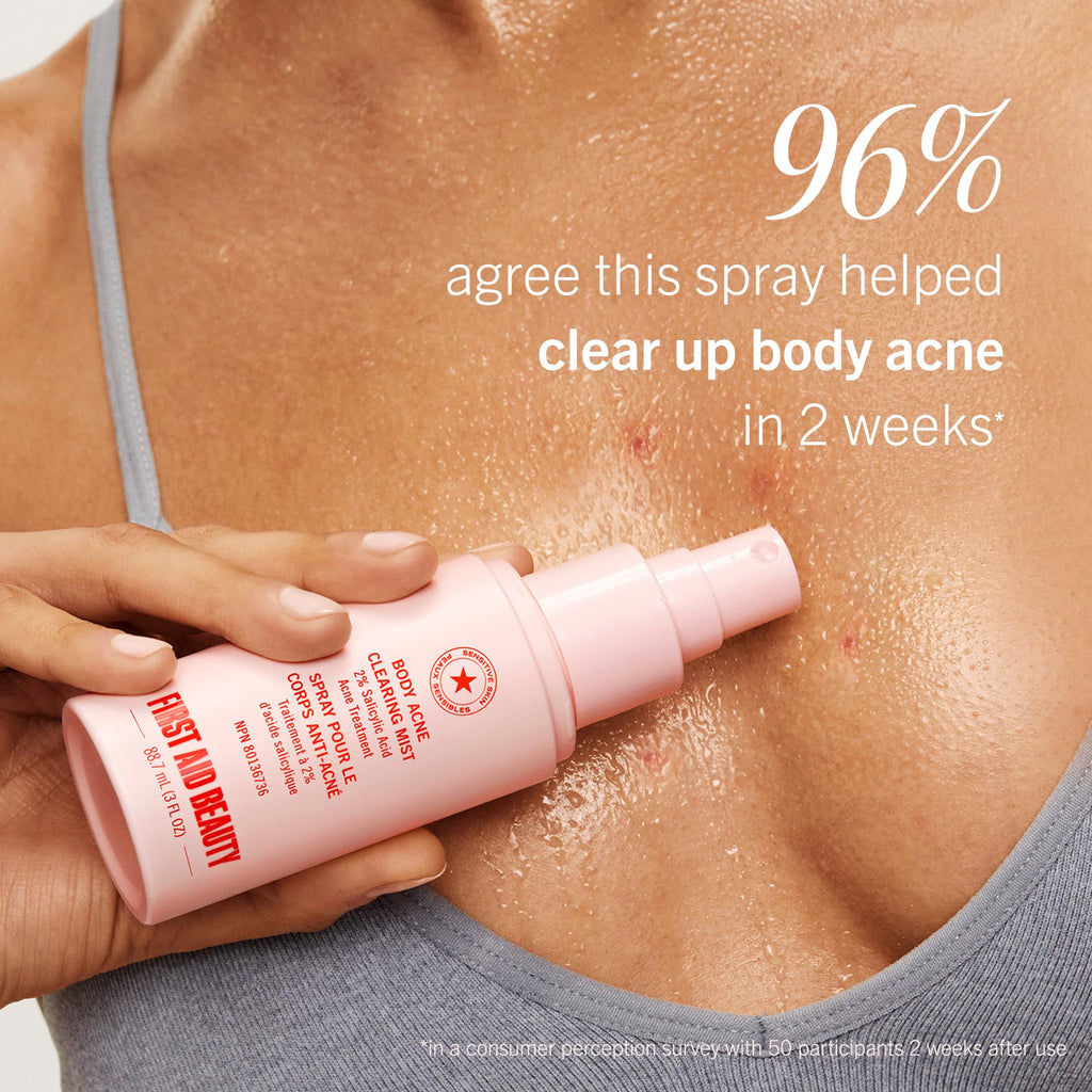 First Aid Beauty Body Acne Spray - Maximum Strength 2% Salicylic Acid, 360° Sprayer, 3 oz