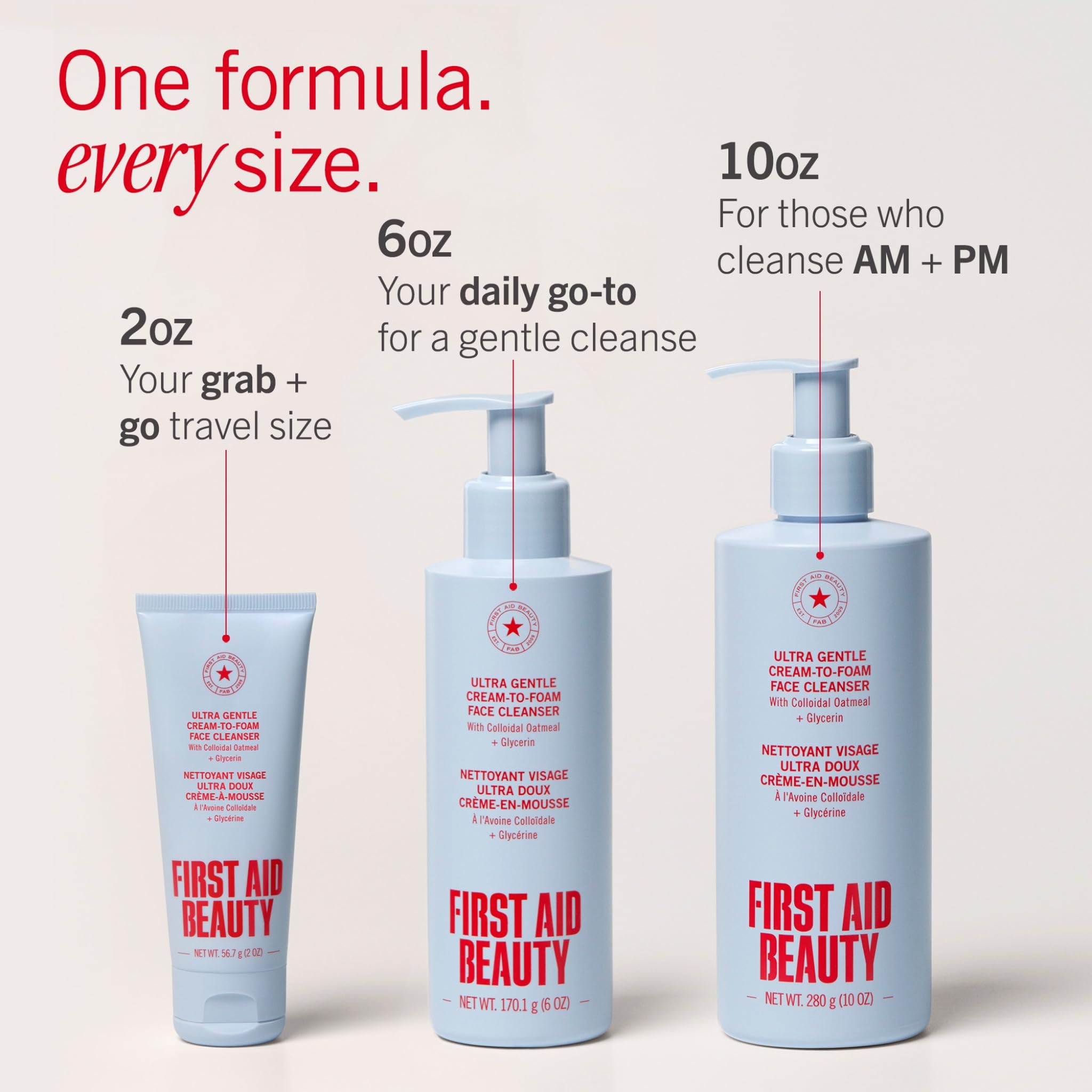 First Aid Beauty Ultra Gentle Cream-to-Foam Facial Cleanser | Colloidal Oatmeal & Glycerin | 2 oz